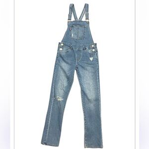 Levi overhauls blue jean bibs girls size 10 distressed blue denim one piece